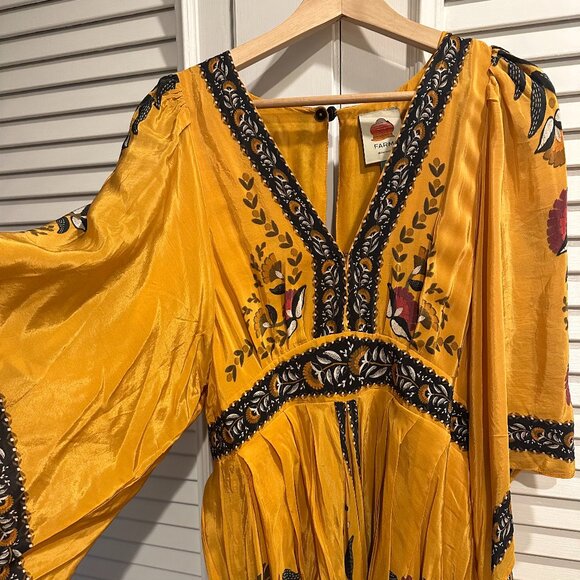 Farm Rio Golden Printed Long Dress - Picture 1 of 3